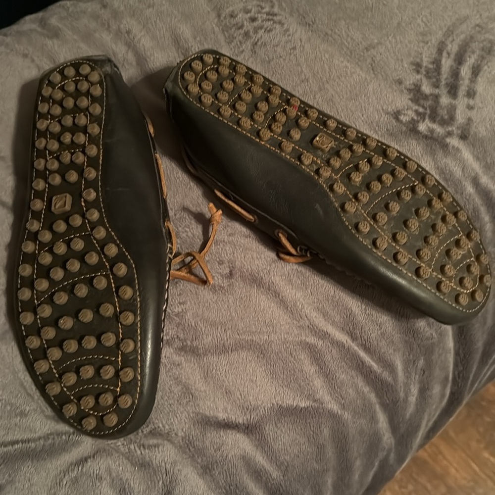 Sperry Black Leather Boat Shoes with Tan Laces - Picture 3 of 4